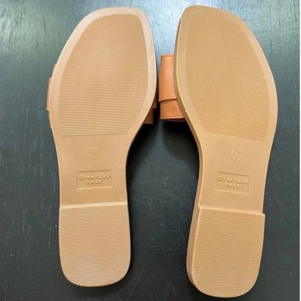 Stratuxx Kaze Slide Sandals Tan‎ Square Toe Woven Strap Flat 10